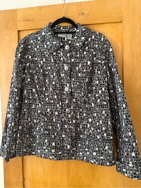 Chico's Black and White Printed Button-Up Jacket